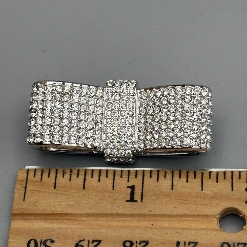 Vintage Swarovski Bow Pin White Gold Plated Crystal Ribbon Brooch 1.5